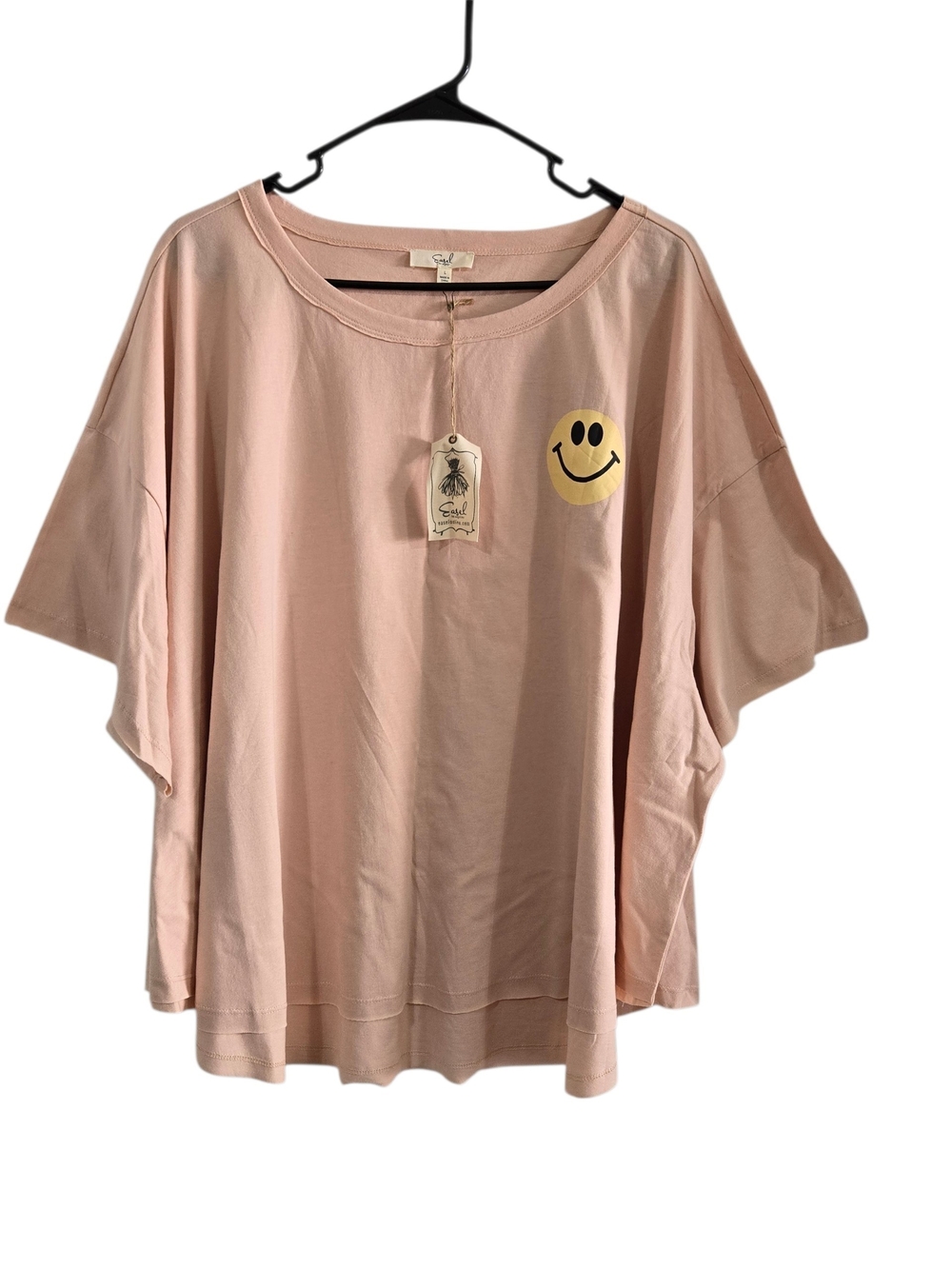 Easel Oversized Smiley Face Tee Coral Pink L XL 2X 3X New